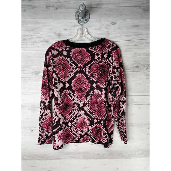 DKNY Sweater Womens Small Pink Black Snake Print Crewneck Long Sleeve Knit - Picture 10 of 10
